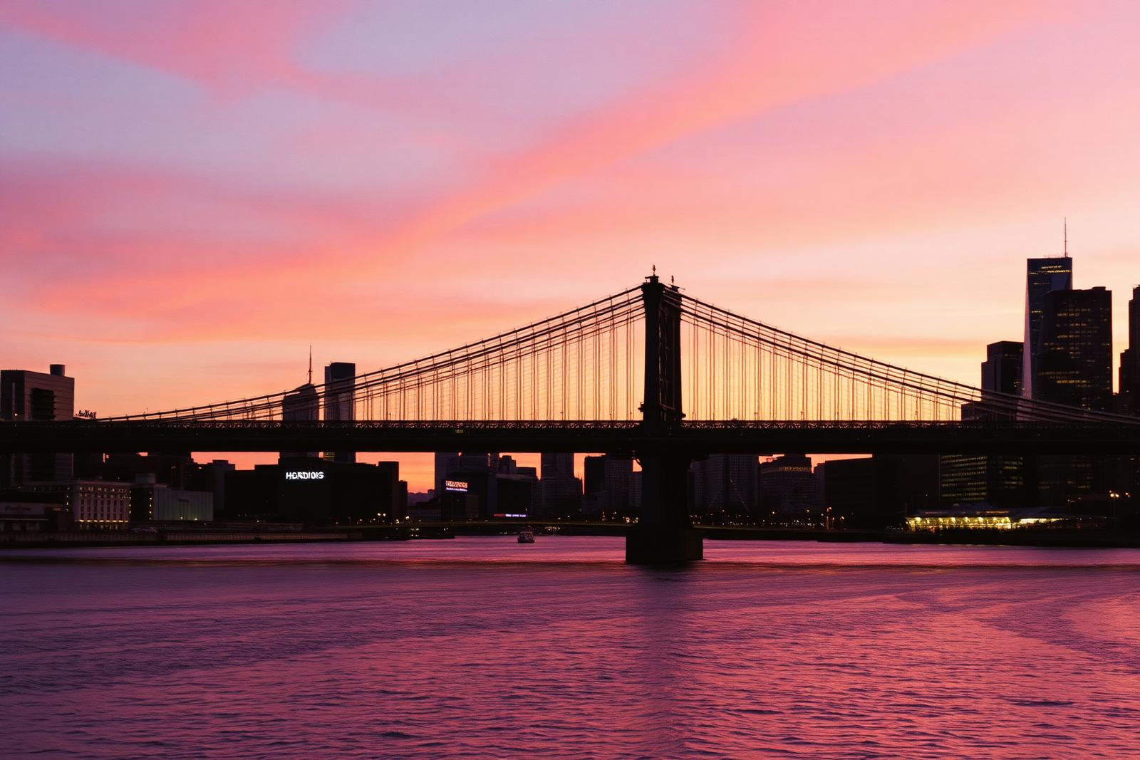Brooklyn Bridge at pink sunset